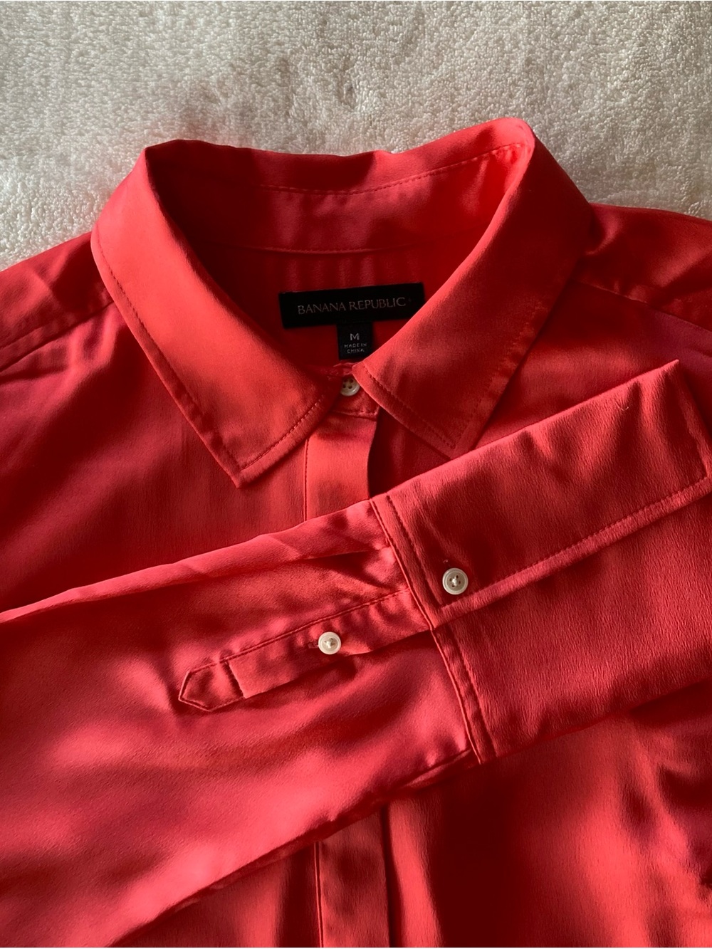 Banana Republic TieWaist Shirtdress, Bright Coral Sz M. Satiny Polyester.#796756 - Picture 3 of 14
